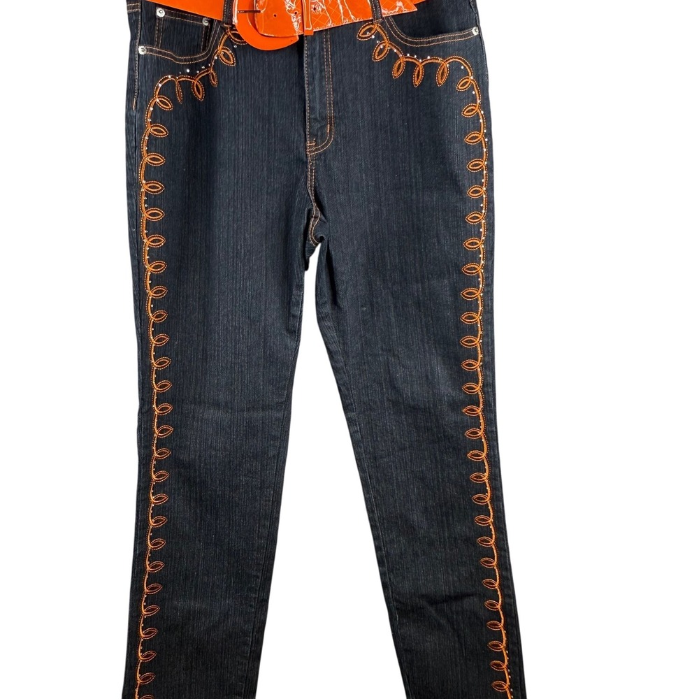 Me Jane Y2K Jeans 14 Dark Wash Embroidered Straight Leg McBling western street